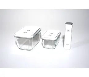 Zwilling Fresh & Save 7-teiliges Vakuum-Set M&L (Glas) / 2x Vakuum-Glasbox / 4X Vakuumbeutel / 1x Vakuumpumpe