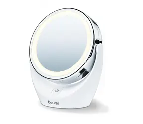 BEURER BS 49 Kosmetik-Schwenkspiegel / Durchmesser: 11 cm / 2 Spiegelflächen / LED-Licht / 3x AA Netzteil