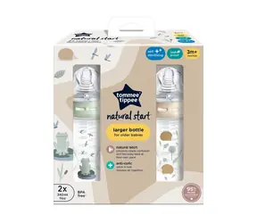 Tommee Tippee Natural Start selbststerilisierende Babyflasche mit Anti-Kolik-Sauger, mittlerer Durchfluss, 340 ml, ab 3 Monaten, 2 Stück