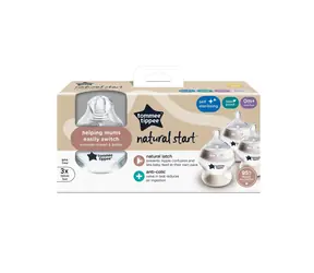Tommee Tippee Natural Start selbststerilisierende Babyflasche mit Anti-Kolik-Sauger, langsamer Durchfluss, 150 ml, ab 0 Monaten, 3 Stück