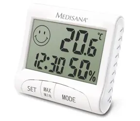 Medisana HG 100 weiß / Digitales Heimthermometer mit Hygrometer / 1x AAA / Magnet / Wasserfilter / LCD-Display