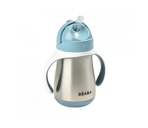 Beaba Thermoisolierbecher mit Strohhalm aus Edelstahl 250 ml blau