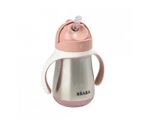 Beaba Thermoisolierbecher mit Strohhalm aus Edelstahl 250 ml rosa