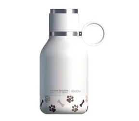 Asobu Hundenapfflasche weiß 0,975 l / Flasche mit Napf für einen Hund / bis zu 24 Stunden kühl / Edelstahl