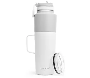 Asobu Doppelpack Flasche mit Becher weiß 0,9 L + 0,6 L / Thermosflasche + Becher / Edelstahl