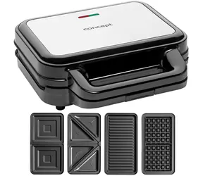 Concept SV3070 silber / Sandwichmaker / 900 W / 4-in-1 / Antihaftbeschichtung / Angebot