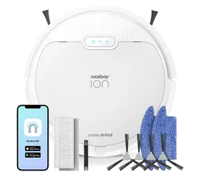 Niceboy ION Charles i3 PLUS weiß / Roboterstaubsauger mit Wischmopp / Saugleistung 2500 Pa / Staubbehälter 400 ml / HEPA 
