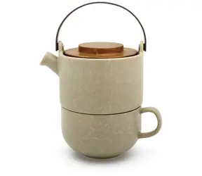 Bredemeijer Umea Teekanne beige / 500 ml / Keramik / Akaziendeckel 