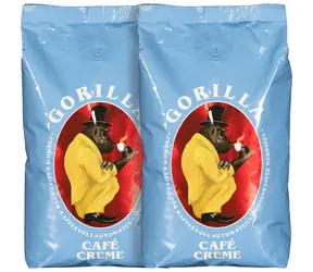 Joerges Gorilla Cafe Creme blau 2kg Set / Kaffeebohnen / 100% Arabica / Vakuumverpackung 
