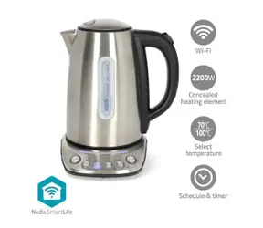 Nedis KAWK8000WIFI silber / Wasserkocher / 2200 W / 1,7 l / Edelstahl / Temperaturanzeige / WLAN 