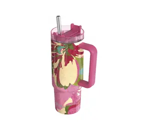 Quokka Edelstahl-Thermosbecher mit Strohhalm Stream Pink Flambe 950 ml