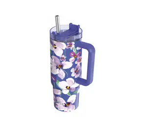 Quokka Edelstahl-Thermosbecher mit Strohhalm Stream Flower Dusk 950 ml