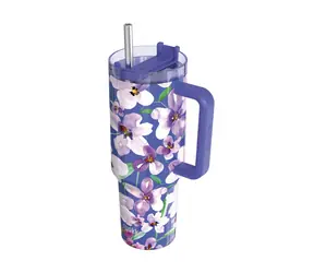 Quokka Edelstahl-Thermosbecher mit Strohhalm Stream Flower Dusk 1200 ml