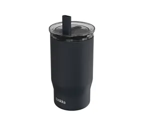 Quokka Edelstahl-Thermosbecher mit Strohhalm, Mist Black, 720 ml