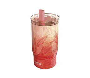 Quokka Edelstahl-Thermosbecher mit Strohhalm, Mist Peach Petals, 720 ml
