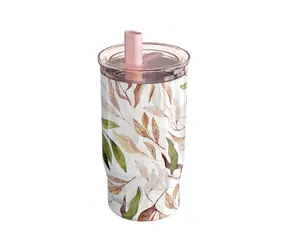 Quokka Edelstahl-Thermosbecher mit Strohhalm, Mist Falling Leaves, 720 ml