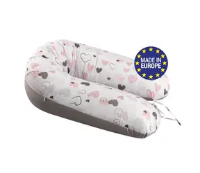 Bomimi ADOS Stillkissen 150x30, HERZEN rosa/grau