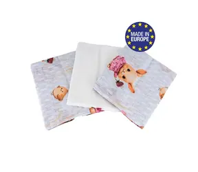 Bomimi Premium Baumwollwindeln, 140 g/m, bedruckt, 80 x 70 cm, 3 Stück, Hasenrosa