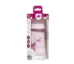NIP Trinkflasche mit Strohhalm, PP, 330 ml, rosa / ab 12 Monaten 