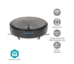 Nedis WIFIVCR10CBK schwarz / 3-in-1 Saugroboter / Kehren, Staubsaugen & Wischen / WLAN / 0,6 l / 2000 Pa / HEPA 12