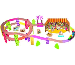 Woody Circus Eisenbahnstrecke / 70 Teile / Zug mit Waggons / Gleise / Zubehör / ab 3 Jahren