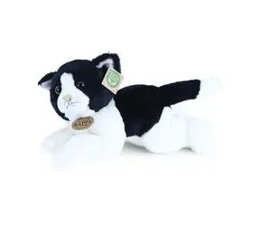 Rappa Plüschkatze weiß-schwarz liegend 30 cm / UMWELTFREUNDLICH / ab 0 Monaten
