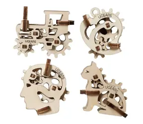 Ugears mechanisches 3D-Holzpuzzle mit 4 mechanischen Anhängern, Charaktersimulation, ab 5 Jahren, 25 Teile, Schwierigkeitsgrad: niedrig