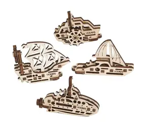Ugears 3D-Mechanik-Puzzle aus Holz, 4 mechanische Anhänger, Schiffe / ab 5 Jahren / 56 Teile / Schwierigkeitsgrad: niedrig