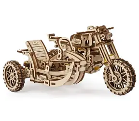 Ugears 3D mechanisches Holzpuzzle UGR-10 Motorrad (Scrambler) mit Trolley / ab 14 Jahren / 380 Teile / Schwierigkeit: mittel