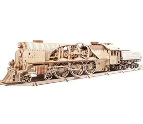 Ugears 3D-Mechanik-Puzzle aus Holz V-Express Dampflokomotive 4-6-2 mit Tender / ab 14 Jahren / 538 Teile / Schwierigkeit: hoch