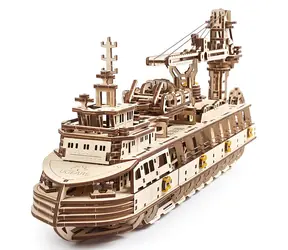 Ugears 3D mechanisches Holzpuzzle Forschungsschiff / ab 14 Jahren / 575 Teile / Schwierigkeit: hoch