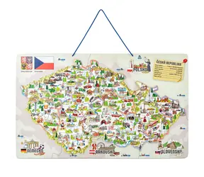 Woody Magnetische Karte der ČR mit Bildern und Brettspiel, 3 in 1 / ab 3 Jahren