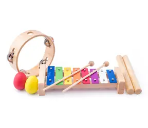 Woody Musikset (Xylophon, Tamburin, Stöcke, 2 Maracas-Eier) / ab 3 Jahren