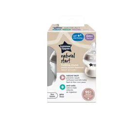 Tommee Tippee Natural Start selbststerilisierende Babyflasche mit Anti-Kolik-Sauger, langsamem Durchfluss, 150 ml, ab 0 Monaten