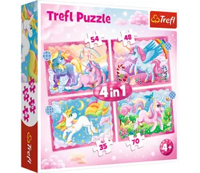 Trefl - Puzzle - Einhörner und Magie 4 in 1 / 35 + 48 + 54 + 70 Teile / 28,5 x 20,5 cm / ab 4 Jahren