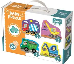 Trefl Baby - Puzzle - Konstruktionsautos 4 in 1 / 3 + 4 + 5 + 6 Teile / Alter 2+