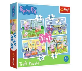 Trefl - Puzzle - Peppa Pig: Erinnerungen an Feiertage 4 in 1 / 12 + 15 + 20 + 24 Teile / 28,5 x 20,5 cm / Alter 3+