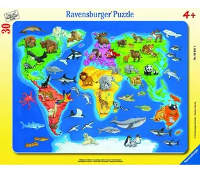 Ravensburger - Puzzle - Weltkarte mit Tieren / 30 Teile / ab 4 Jahren