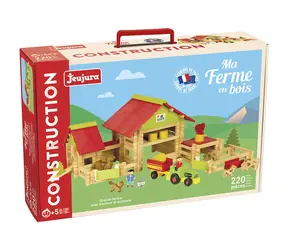 Jeujura Holzbausatz 220 Teile Großer Bauernhof mit Traktor und Tieren / ab 5 Jahren