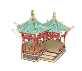 Woodcraft 3D-Holzpuzzle des berühmten Gebäudes Yueyang Tower in Farbe / 10 Teile / ab 3 Jahren / Schwierigkeit: einfach
