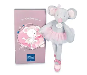 Doudou Geschenkset - Plüschtier Maus graue Ballerina 30 cm / ab 0 Jahren