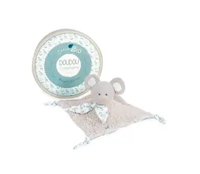 Doudou Geschenkset - Plüschmaus mit quadratischer Decke aus Bio-Baumwolle 25 cm / ab 0 Jahren