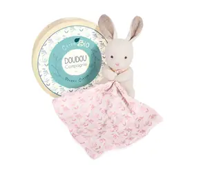 Doudou Geschenkset - Plüschhase mit rosa Decke aus Bio-Baumwolle 15 cm / ab 0 Jahren