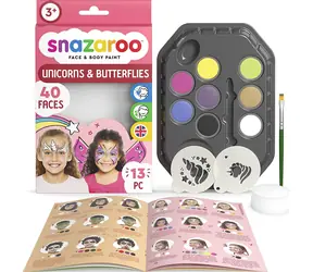 SNAZAROO 8er-Set Gesichts- und Körperfarben mit Schablonen Einhörner und Schmetterlinge / ab 3 Jahren 