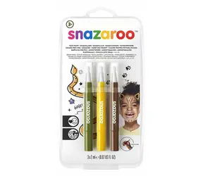 SNAZAROO Gesichtsfarben mit Brush Pen Jungle Applikator 3 Stück / ab 3 Jahren 