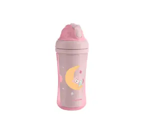 KikkaBoo Becher mit Silikonstrohhalm 220 ml 8m+ Moony me Pink / ab 8 Monaten