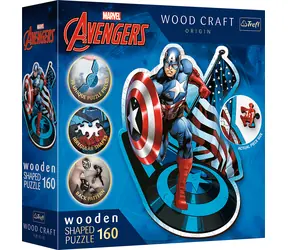 Trefl Wood Craft Origin - Puzzle - Fearless Captain America / 160 Teile / 24,4 x 21,3 cm / Alter 9+