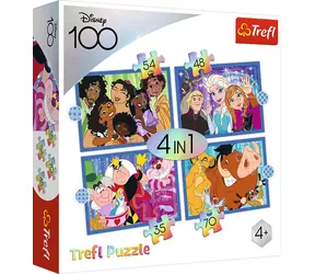 Trefl - Puzzle - Disney 100 Jahre: Disneys fröhliche Welt 4in1 / 35|48|54|70 / 28,5 x 20x5 cm / ab 4 Jahren