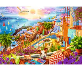 Trefl - Puzzle - Premium PLUS Tea Time: Visit to Santorini / 1000 Teile / 68,3 x 48 cm / Alter 12+