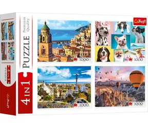 Trefl - Puzzle - Amalfi, Hundeporträts, Blony NAD Cappadocia und Park Güell / 4X 1000 Teile / 68,3 x 48 cm / 12+